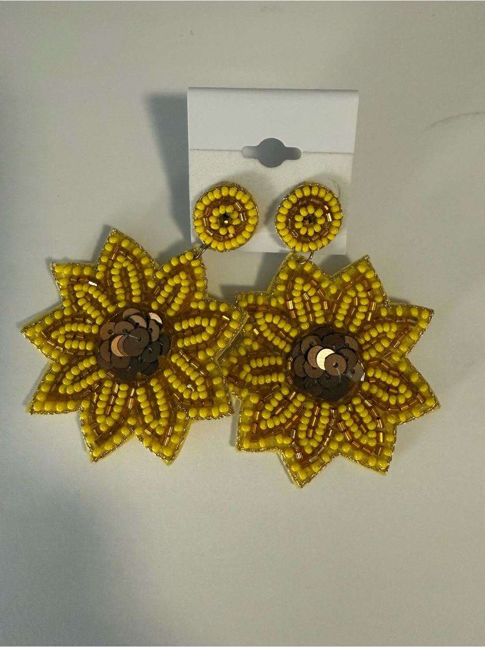 Yellow Beaded Sunflower Statement Earrings
